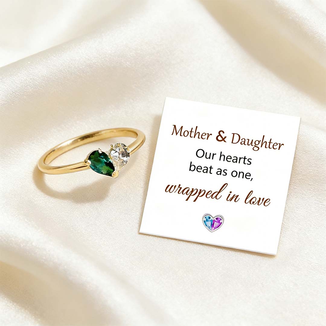 Mother & Daughter Customized Birthstones Heart Ring