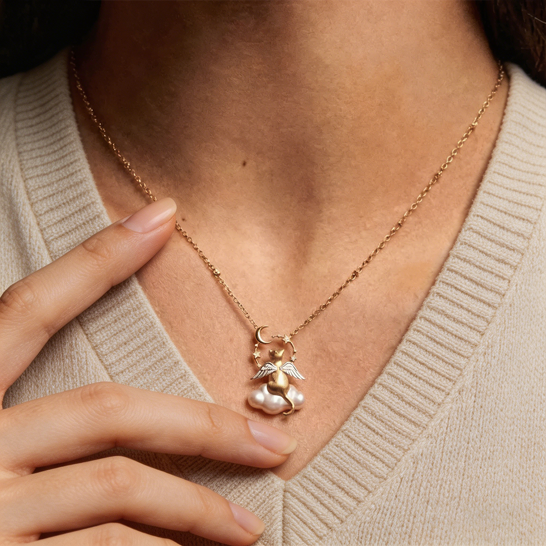 Cat Angel Baroque Cloud Necklace