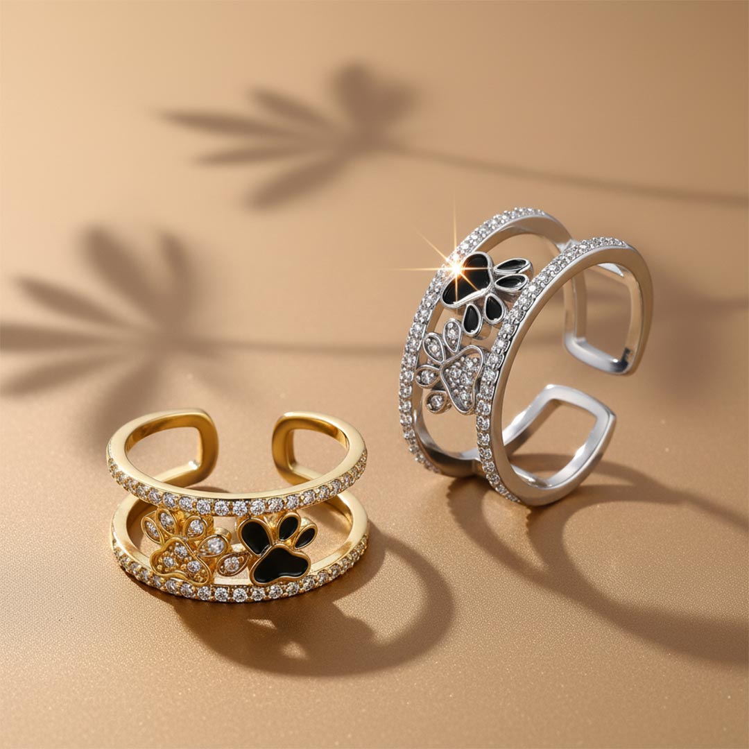 For Memorial-Black Claw Print Double-Bar Open Ring