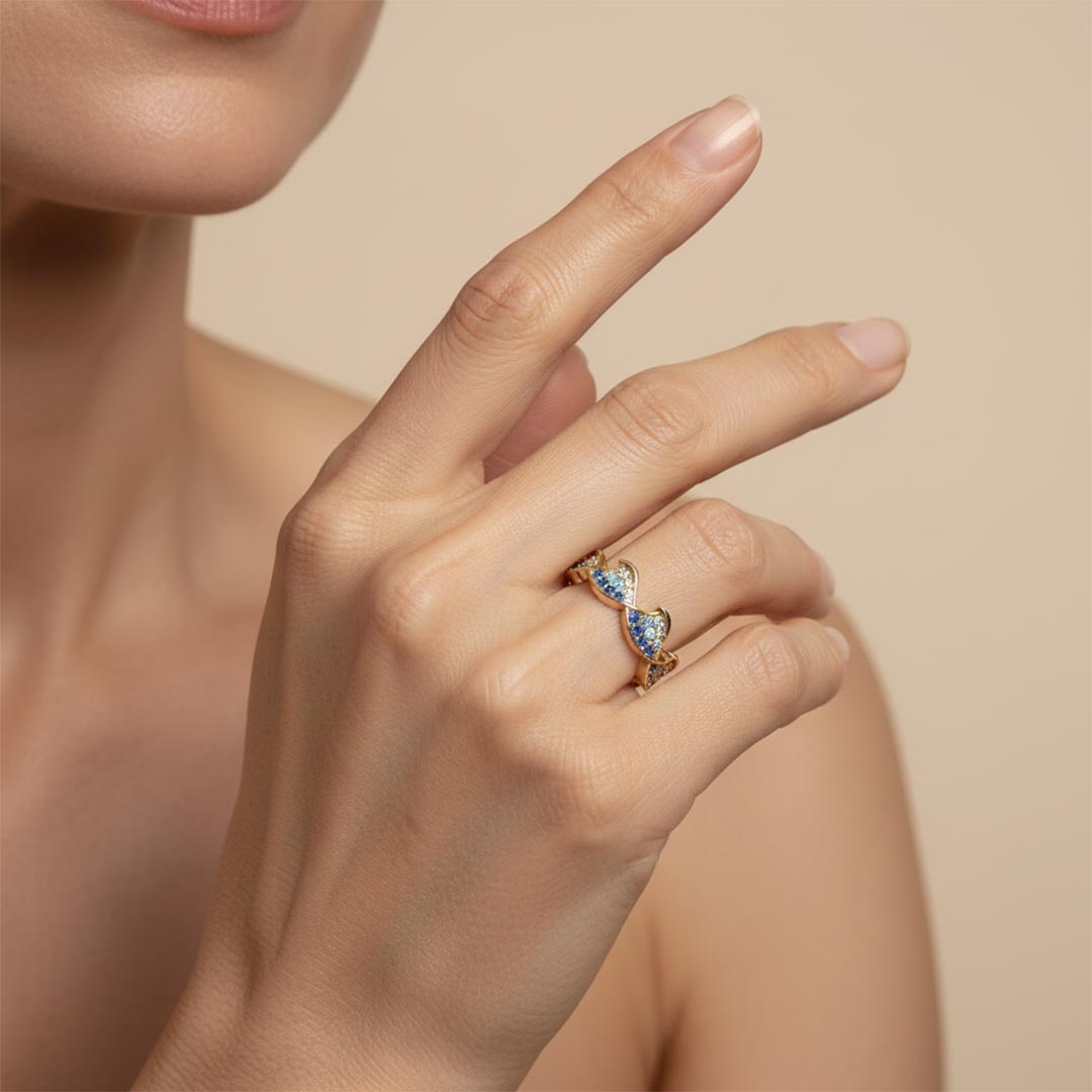 For Self-Blue Diamond Wave Open Ring