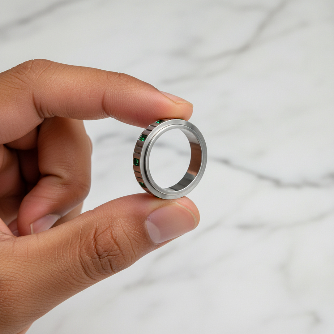 Anti-Anxiety-Green Gemstone Rotating Ring
