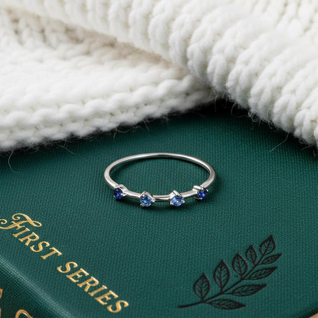 ALS Awareness-Four Gradient Blue Gemstone Ring