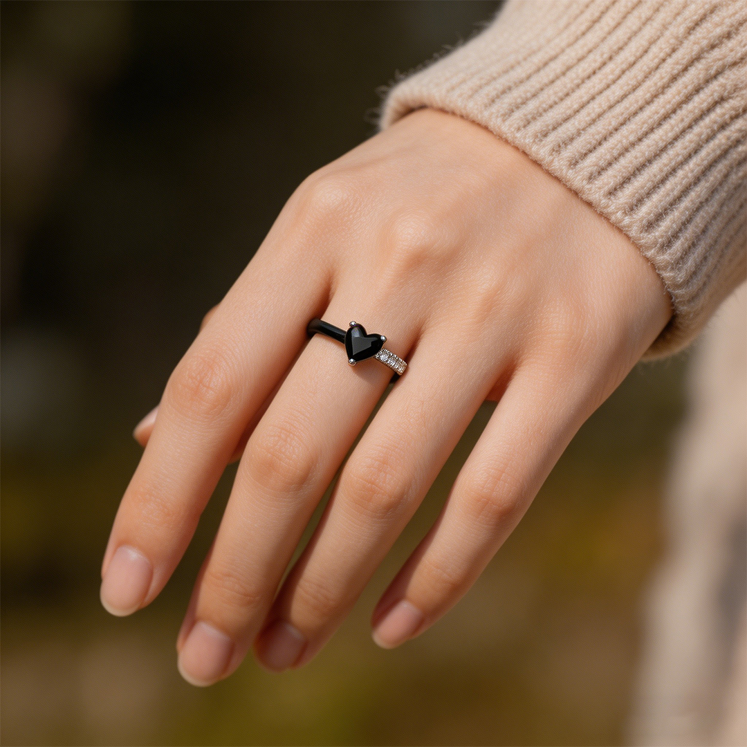 Melanoma & Skin Cancer Awareness-Black Ceramic Heart Ring