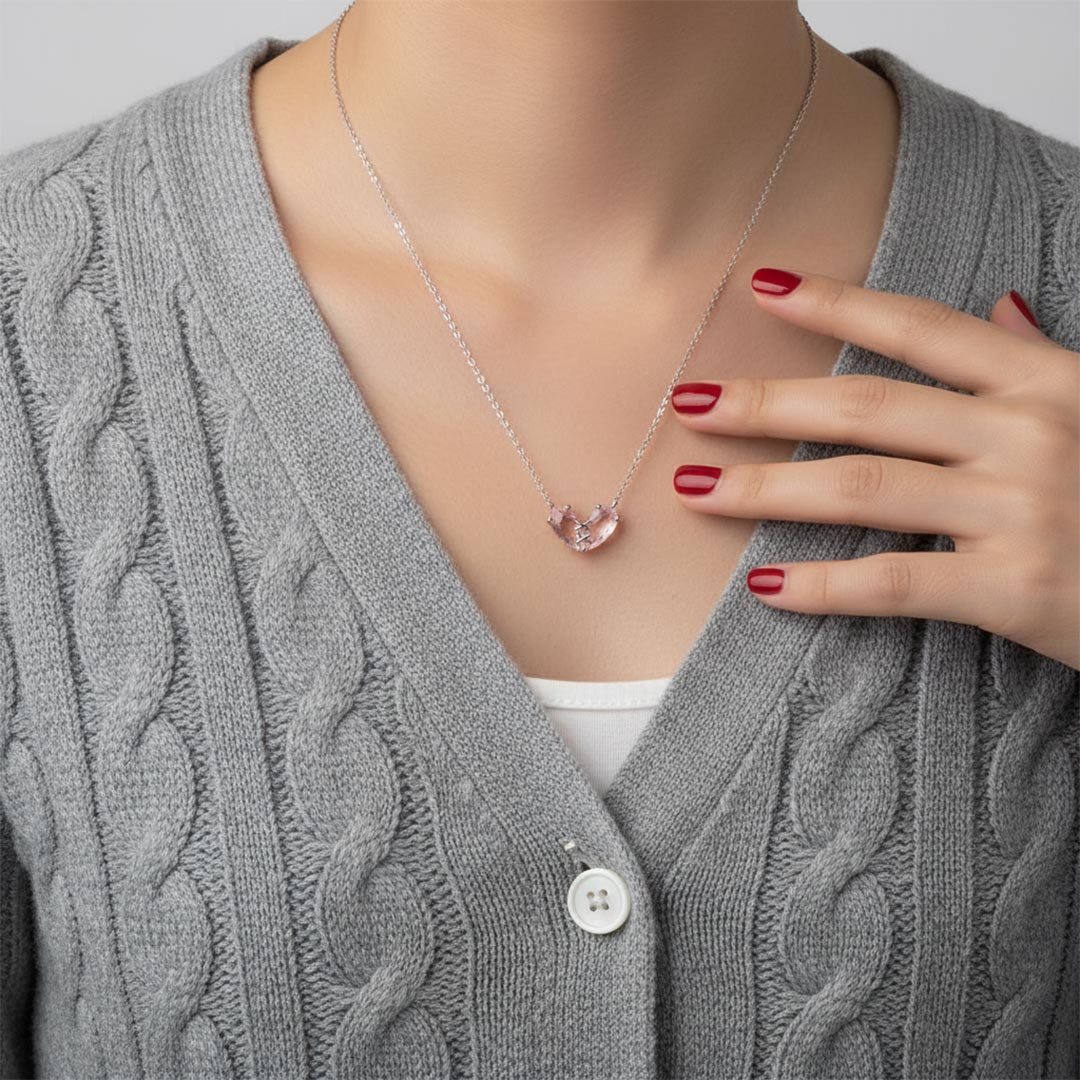 Breast Cancer Awareness-Patch Heart Pink Diamond Necklace