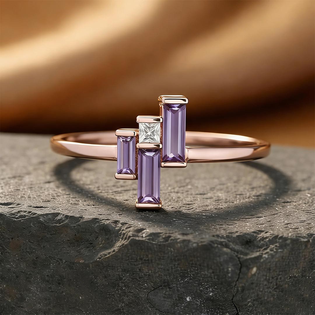 Alzheimer Awareness -Purple Step Diamond Ring