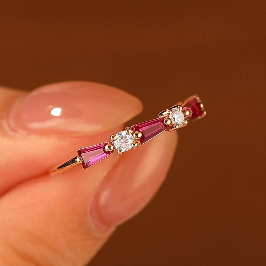 Breast Cancer Awareness -Pink Spaced Round Diamond Ring