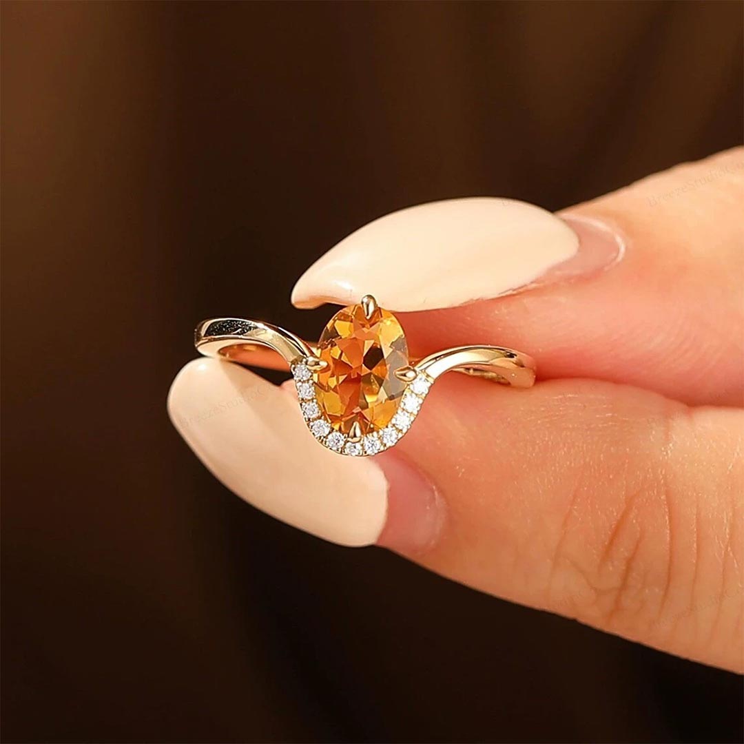 Multiple Sclerosis Awareness -Orange Half-Round Diamond Ring