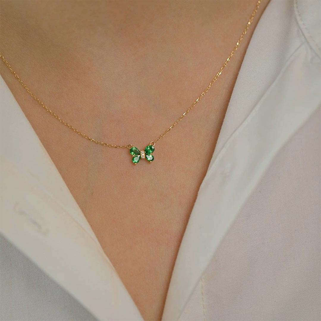 Mental Health Awareness-Green Diamond Butterfly Pendant Necklace