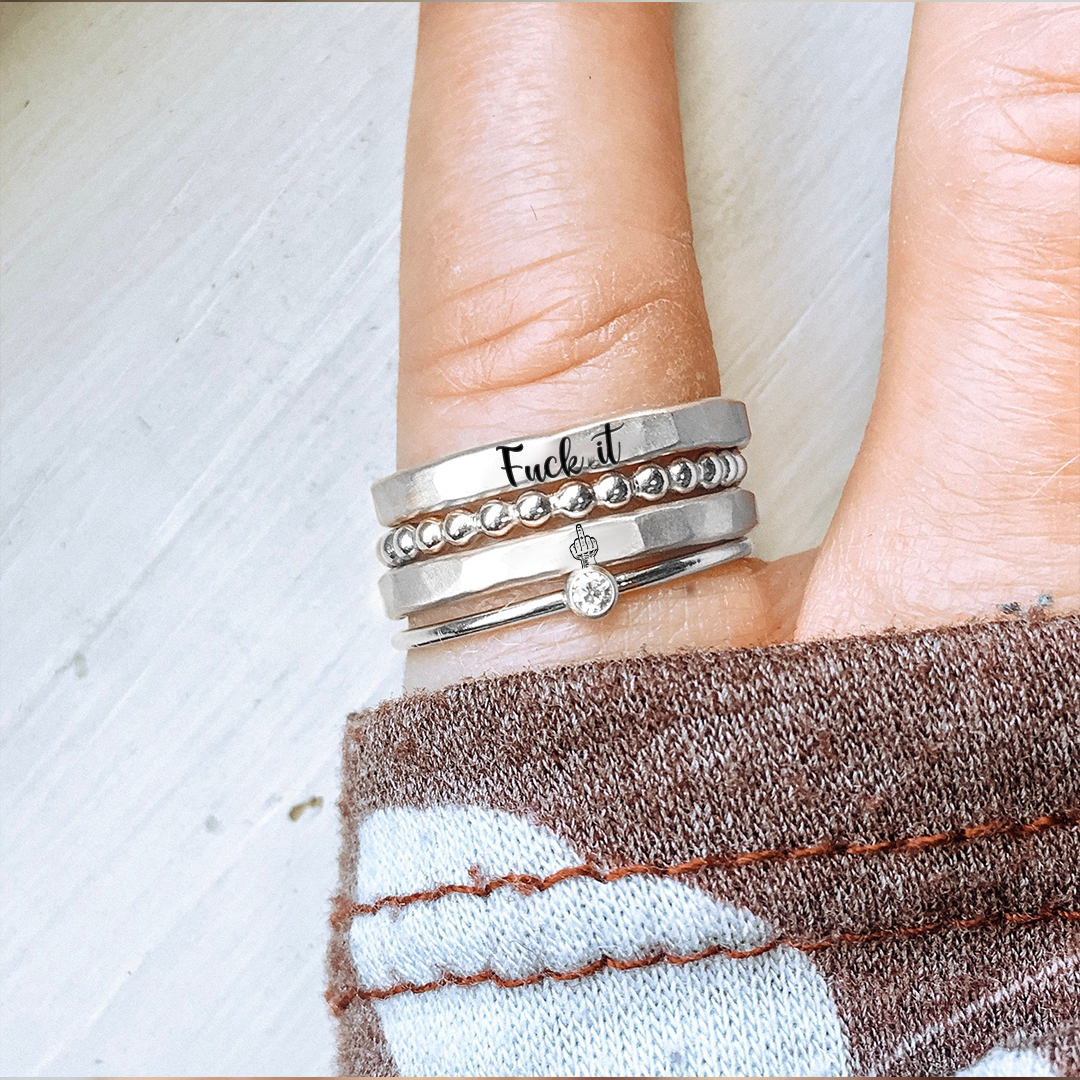 S925 Fuck It Stacked Ring - 4 Rings Set