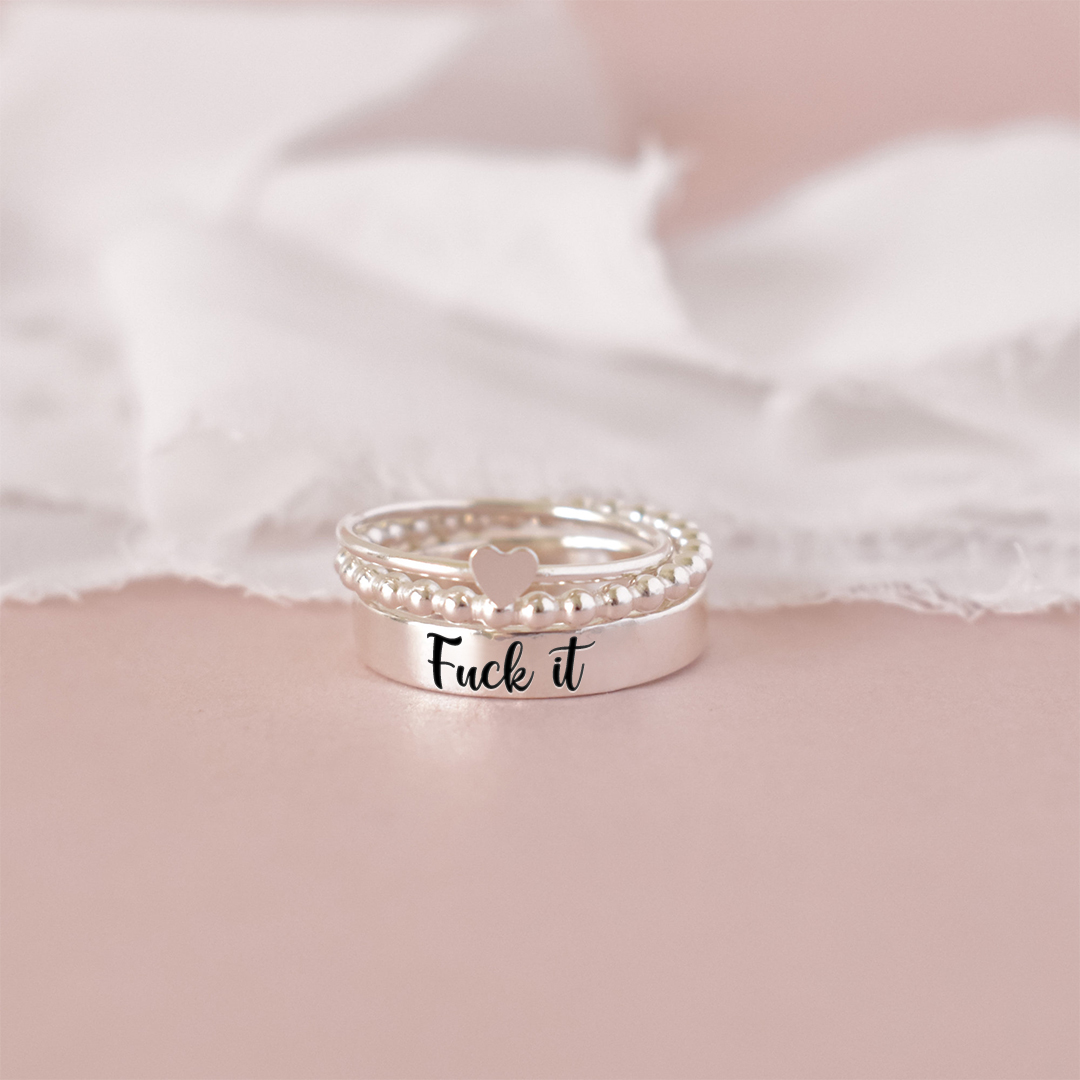 S925 Fuck It Heart-Shaped Ring - 3 Rings Set