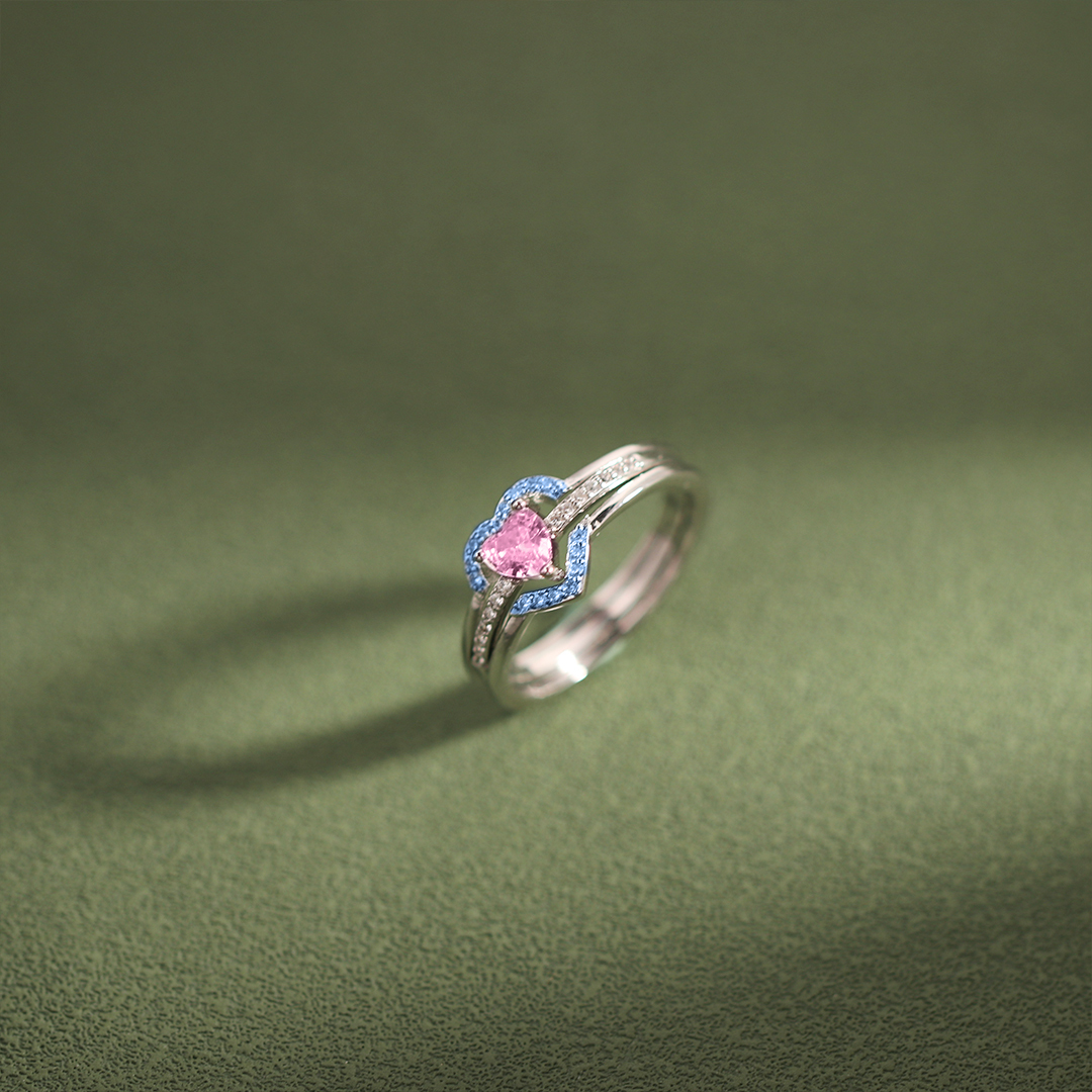 Mama of An Angel Pink & Blue Heart Stacked Ring