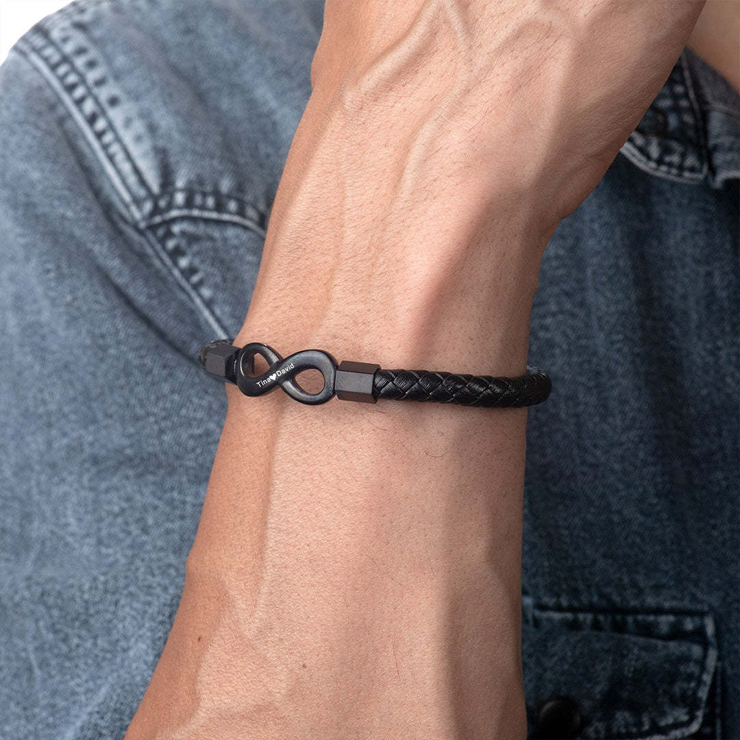 For Husband - Personalized Dual Name Infinity Leather Bracelet