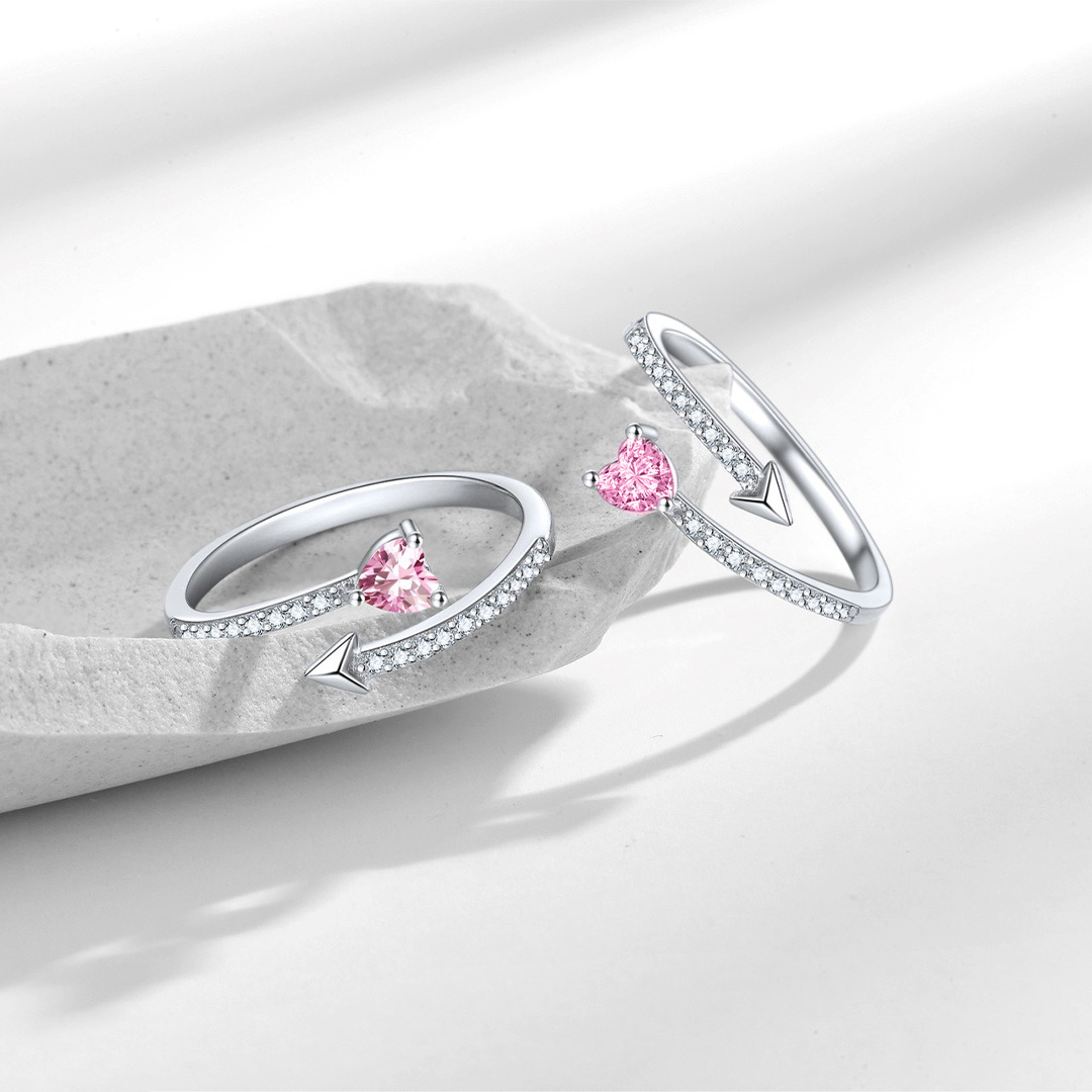 Breast Cancer Awareness-Pink Diamond Heart Open Ring