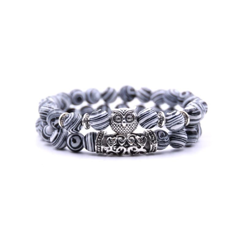 Crazymeow Owl Charm Natural Stone Bracelet