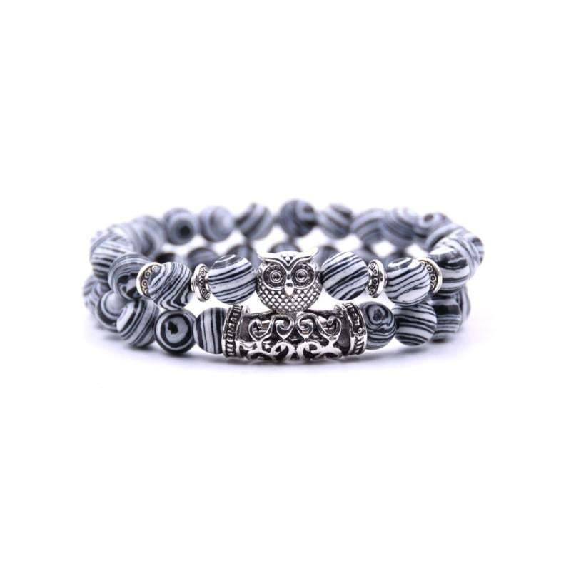 Crazymeow Owl Charm Natural Stone Bracelet