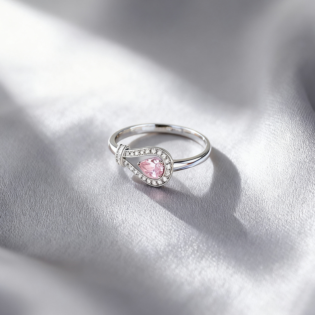 Breast Cancer Awareness-She Doesn t Fight Alone Horseshoe clasp pink diamond ring