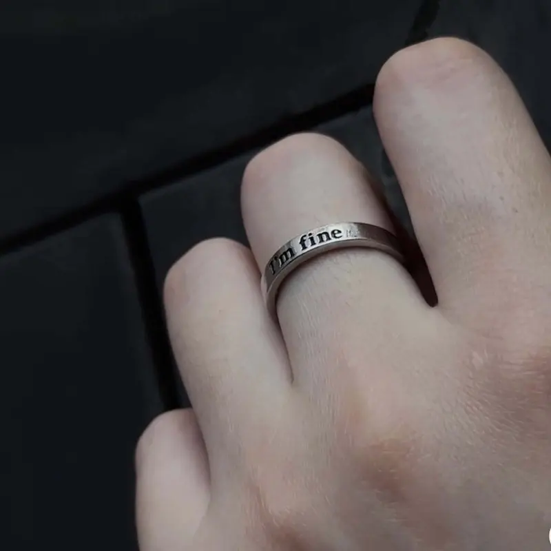 Engraved "I'm Fine" Hidden Message Adjustable Ring