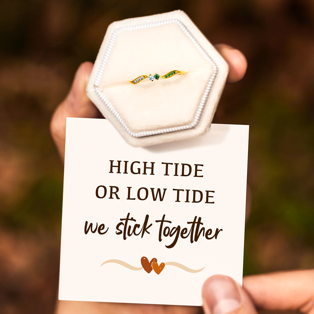 For Love - High Tide Or Low Tide Personalized Double Stone Wavy Ring