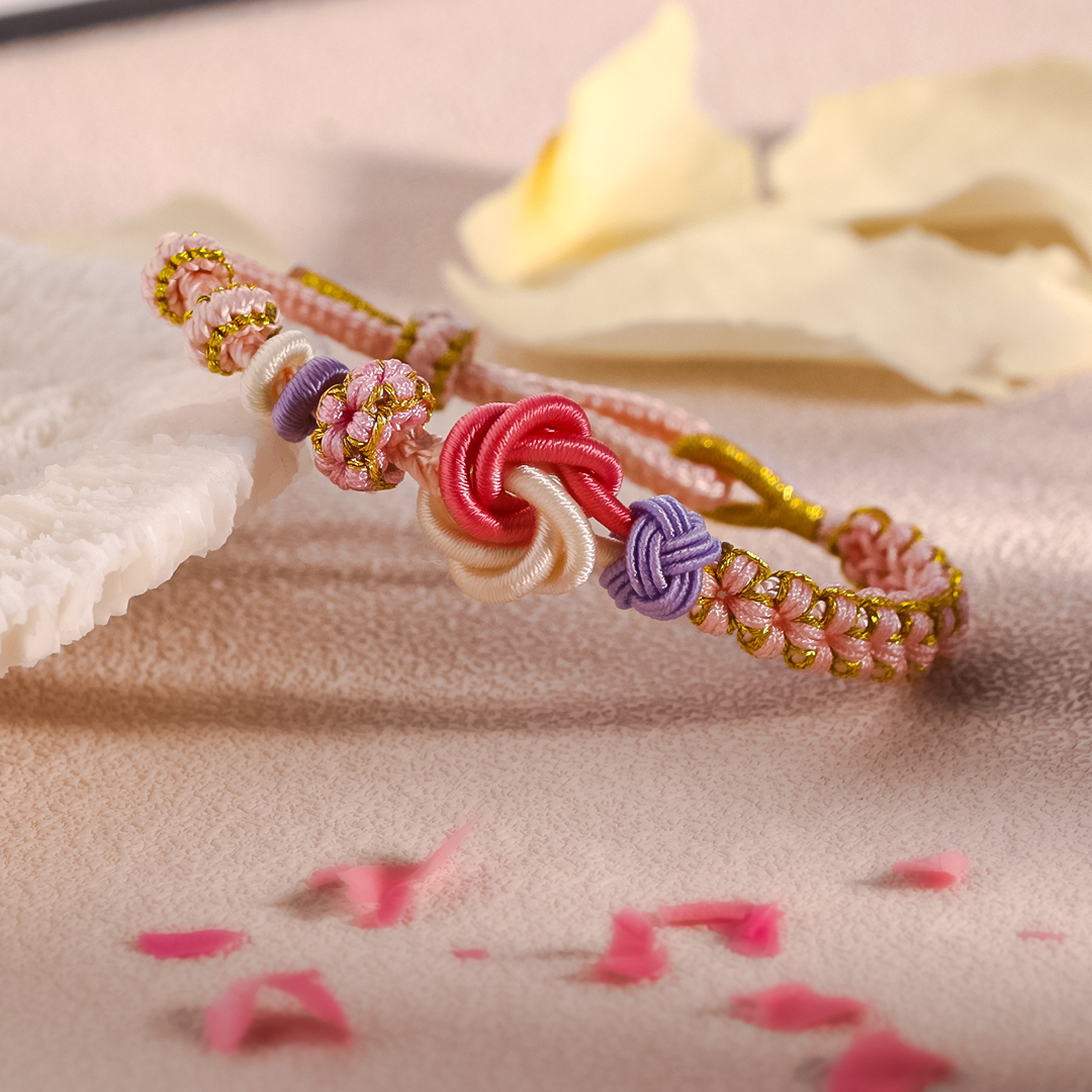 For Daughter - Mother And Daughter A link That Can Never Be Undone Peach Blossom Knot Bracelet