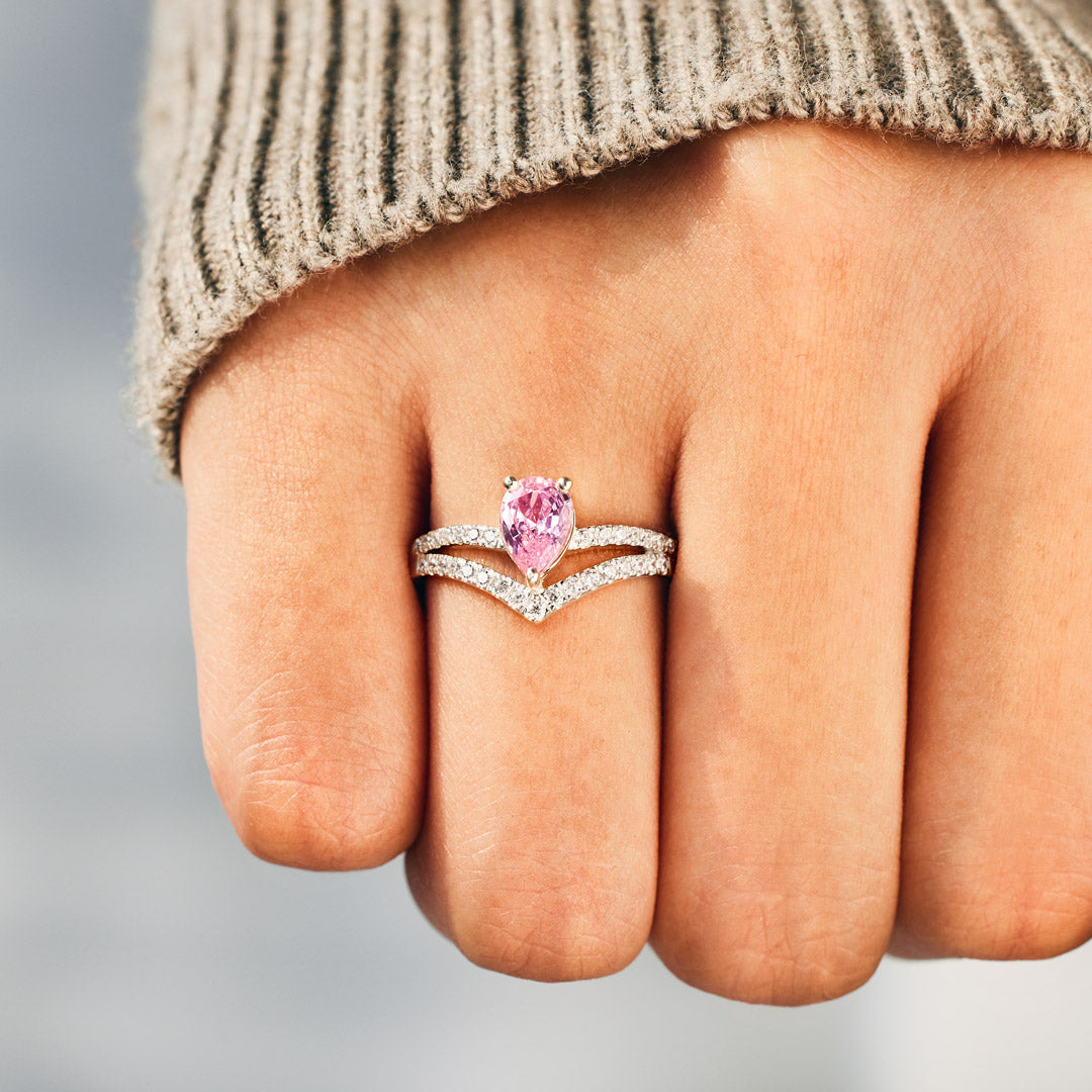 S925 Pear Cut Breast Cancer Awareness Ring