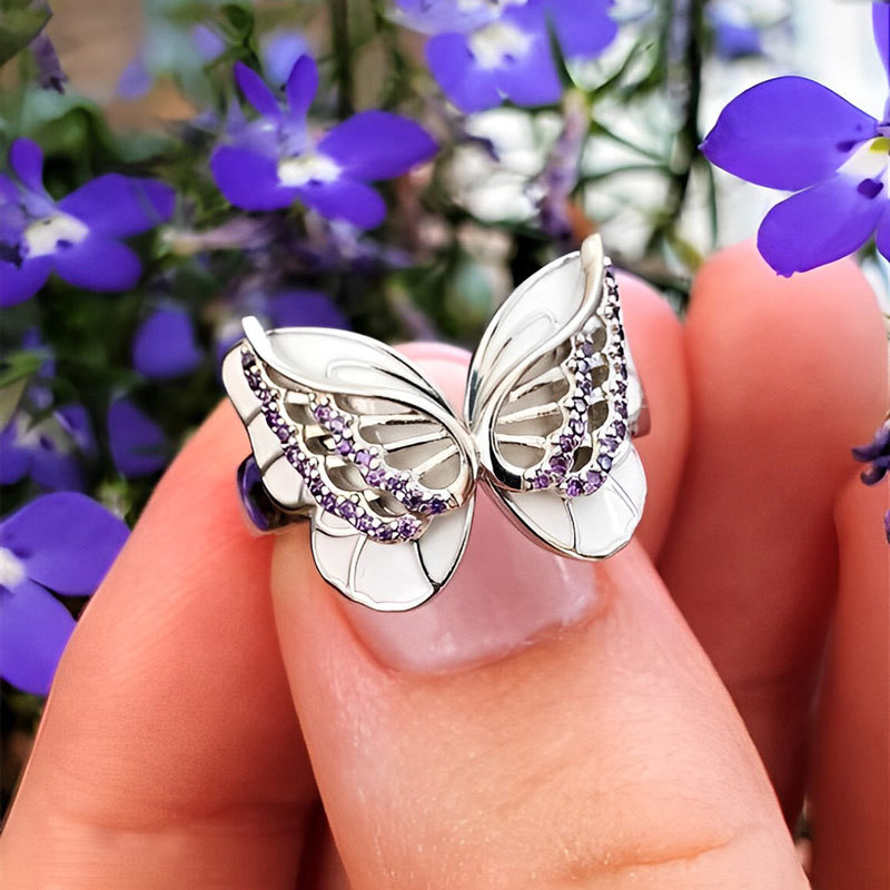 All You Have To Do Is Fly Purple Diamond Double Butterfly Ring