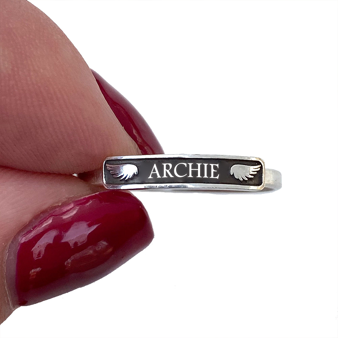 S925 I’M A Mother To A Son With Wings Custom Name Ring