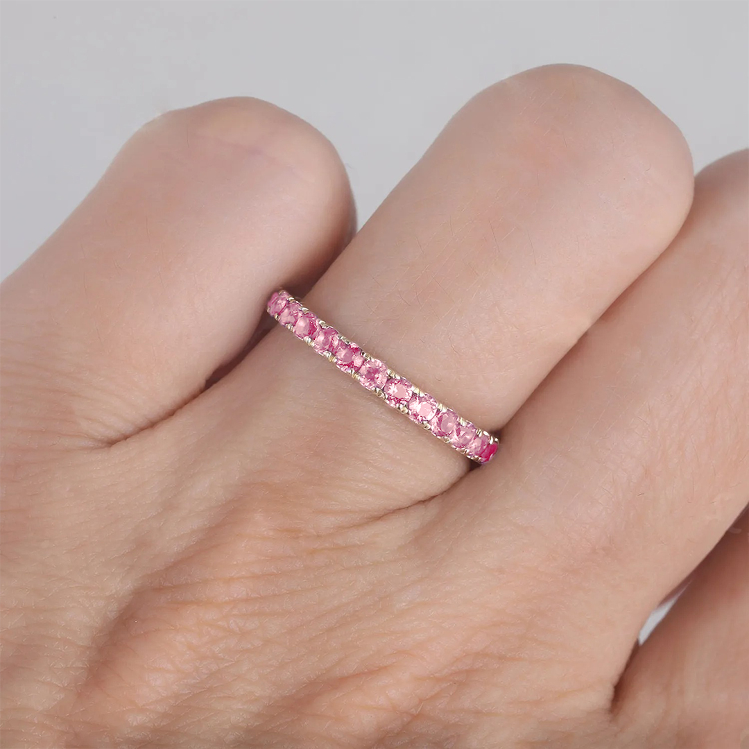 Breast Cancer Awareness Pink Half Eternity Ring