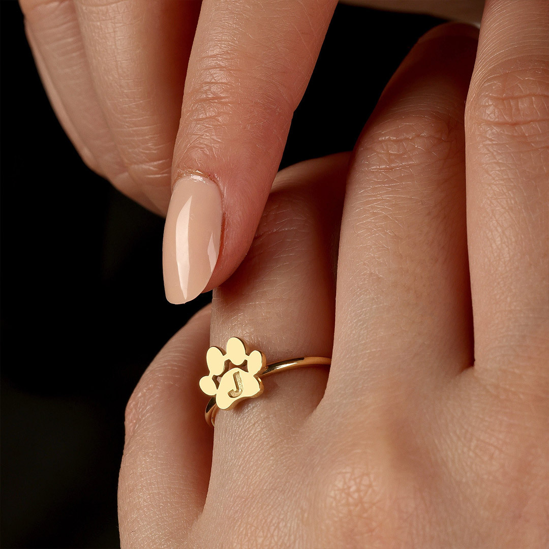 To My Furbaby in Heaven -Paw Print Ring Custom pet initials Ring