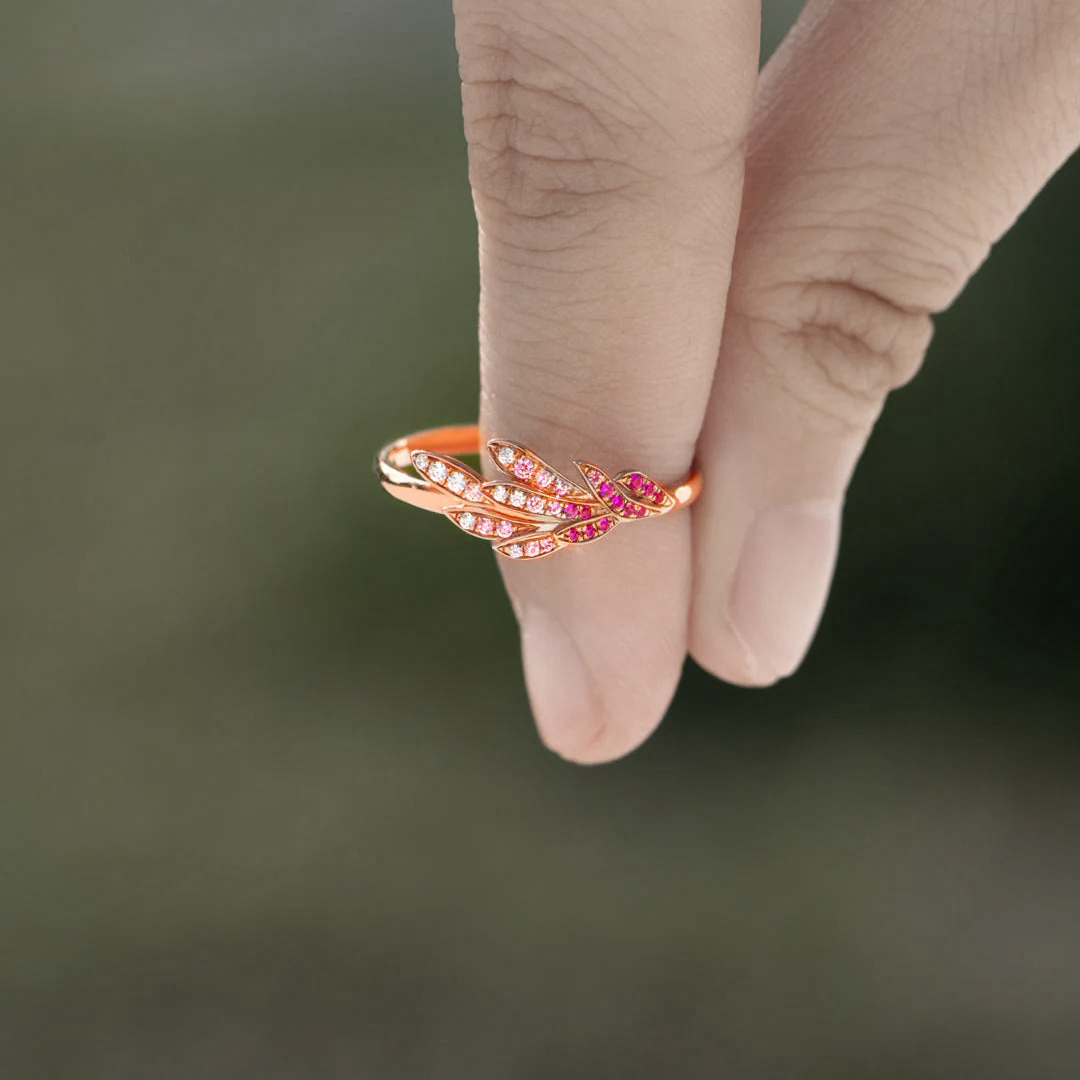 Hug from Heaven-Pink Diamond Angel Feather Ring