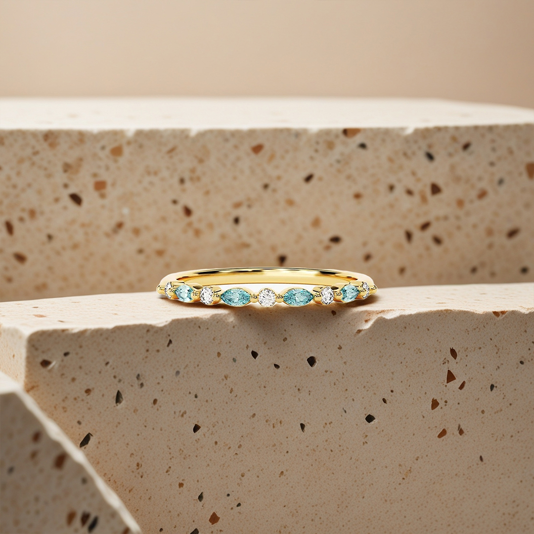 Ovarian Cancer Awareness-Cyan Diamond Thin Ring