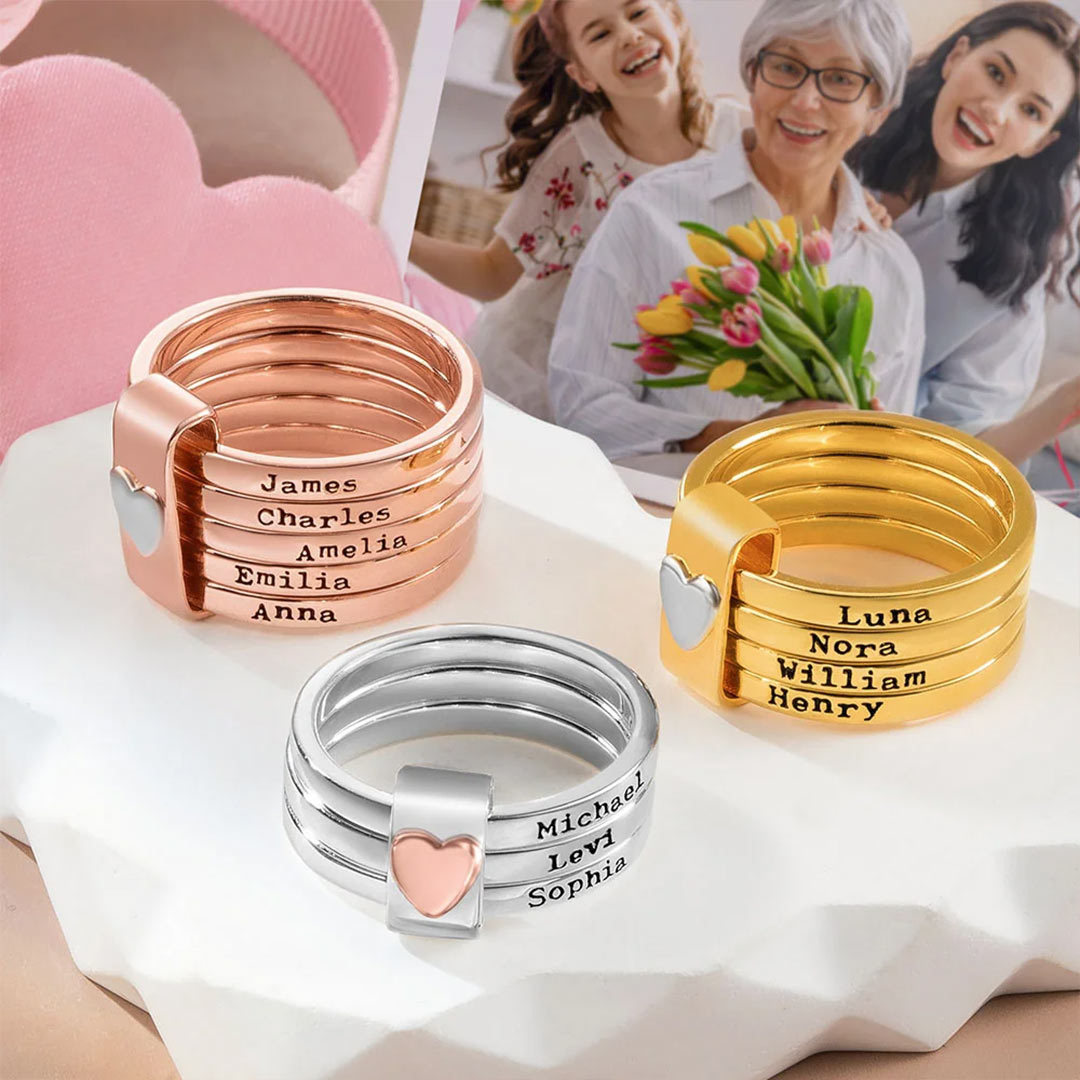 Your names close to my heart-Heart Name Customized Stacking family ring