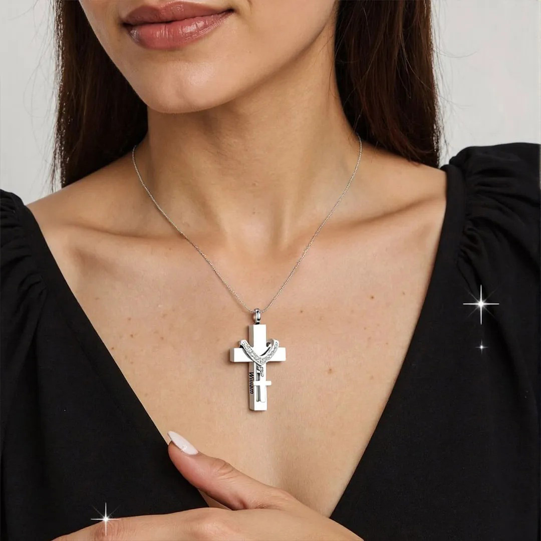 Custom Pet Name Cross Pendant Urn Necklace