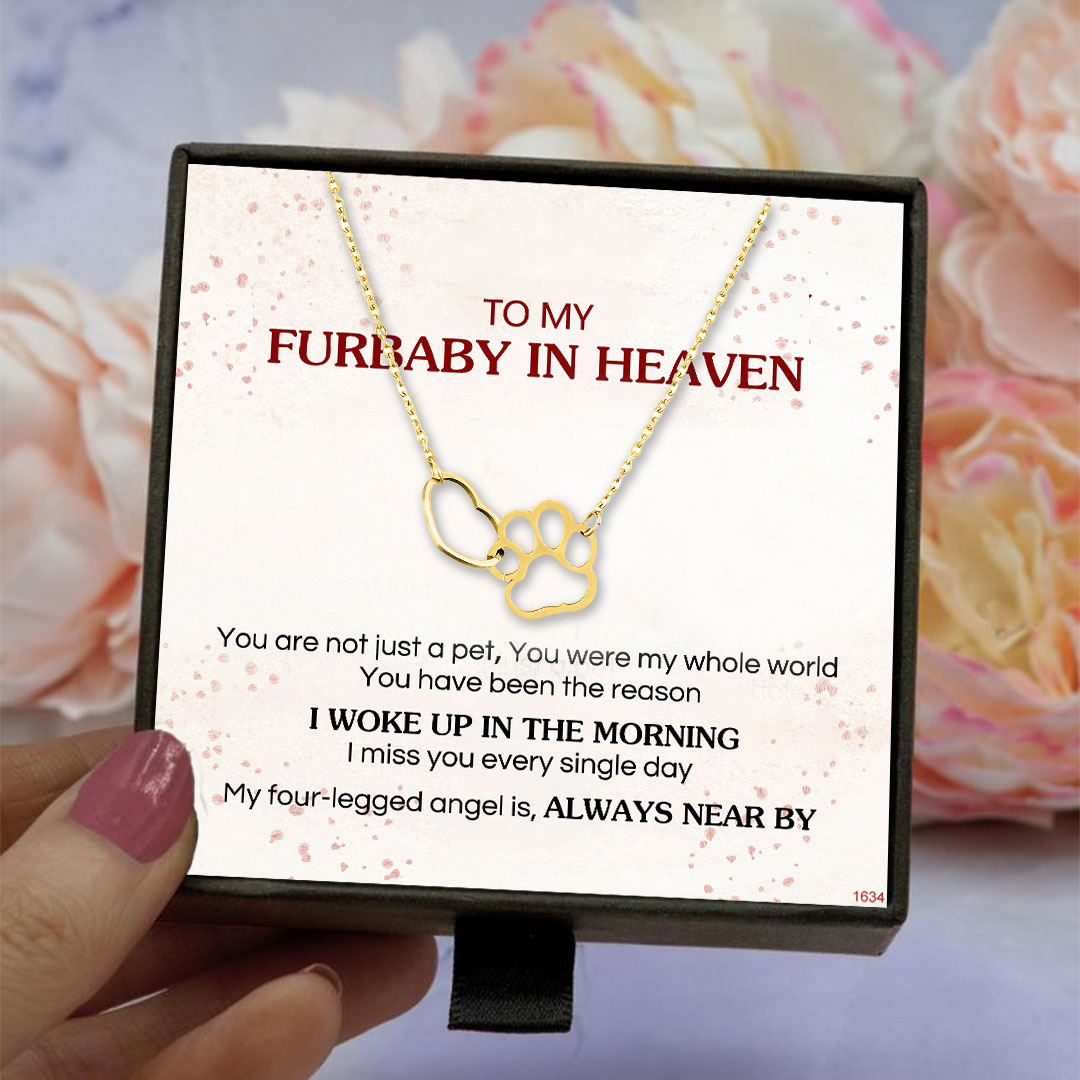 To My Furbaby in Heaven Paw Print Love Heart Necklace