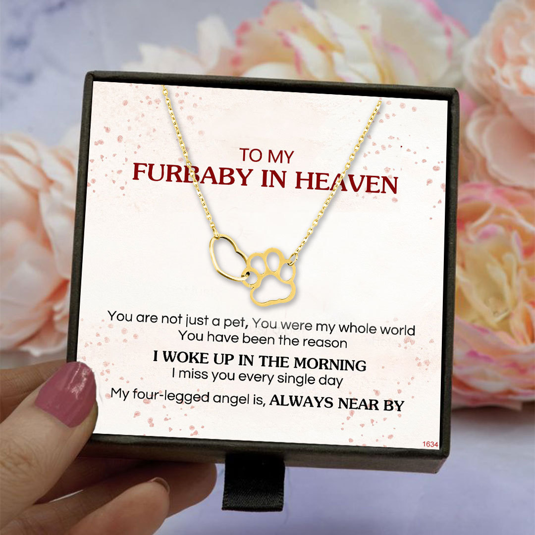 To My Furbaby in Heaven Paw Print Love Heart Necklace