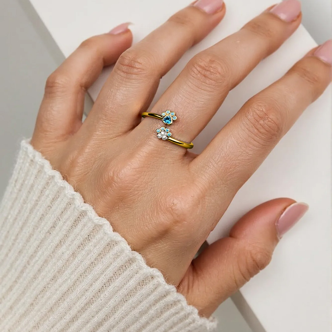 For Memorial-To My Furbaby in Heaven Blue Paw Print Ring