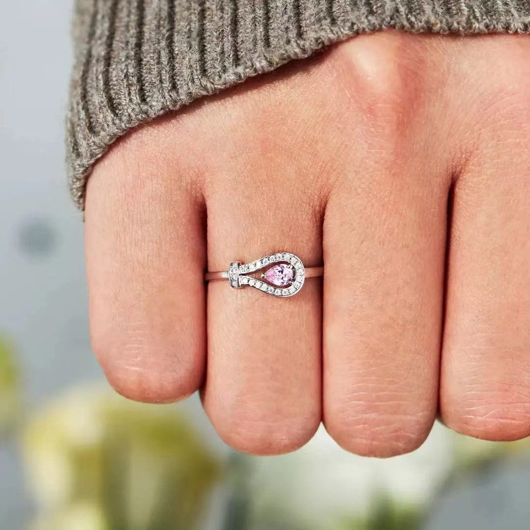 Breast Cancer Awareness-She Doesn t Fight Alone Horseshoe clasp pink diamond ring