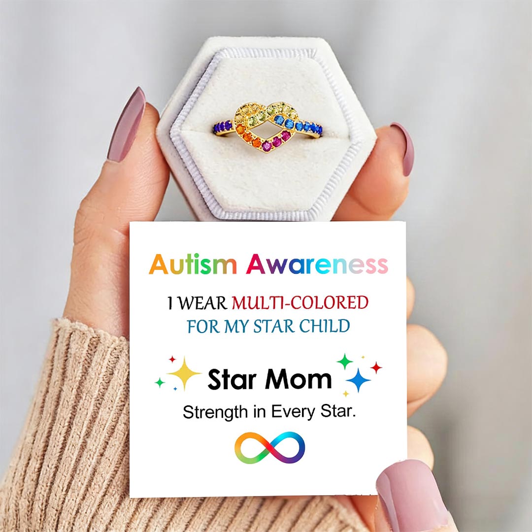 Autism Awareness-Colorful Heart Knot Ring