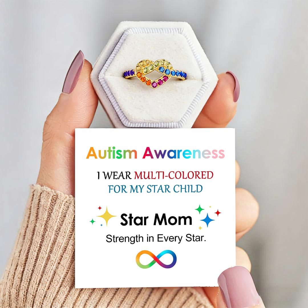 Autism Awareness-Colorful Heart Knot Ring