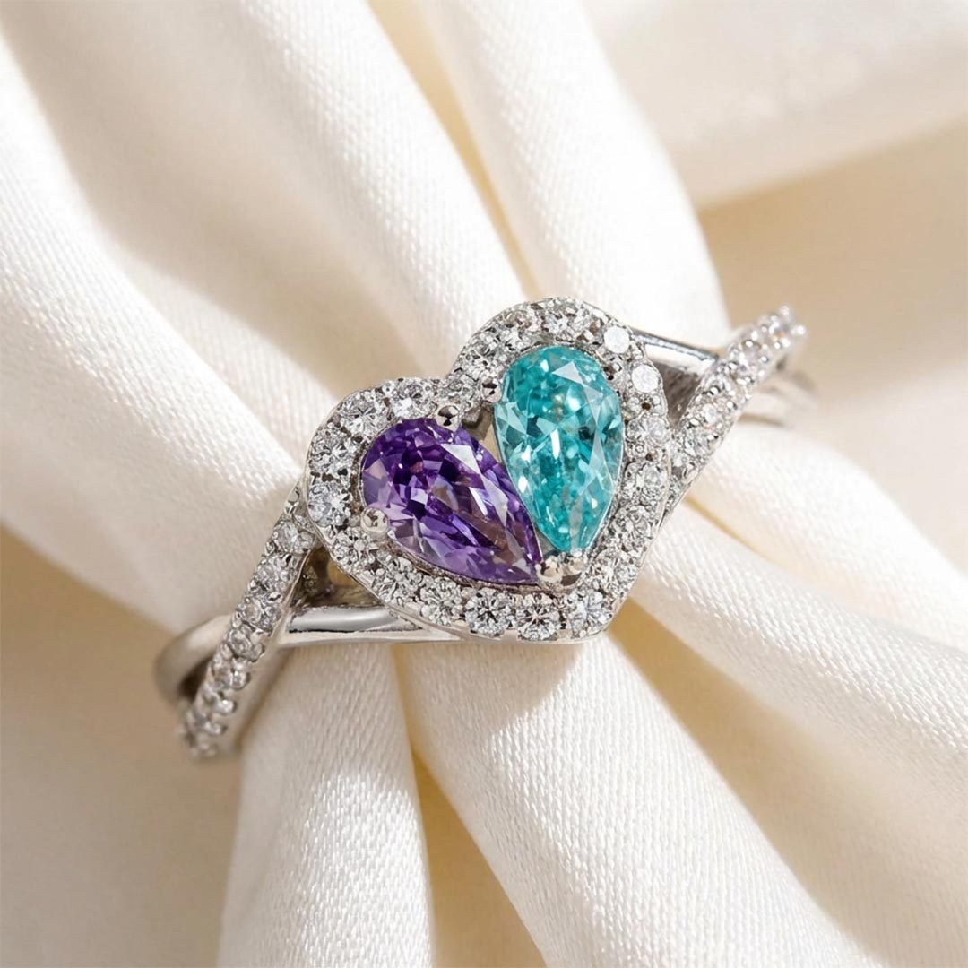 Suicide Prevention Awareness-Blue Purple Two Part Heart Ring