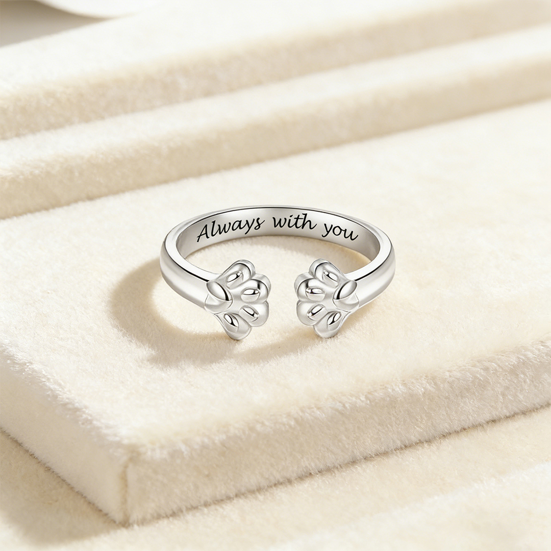 Engraved Paw Print Open Ring