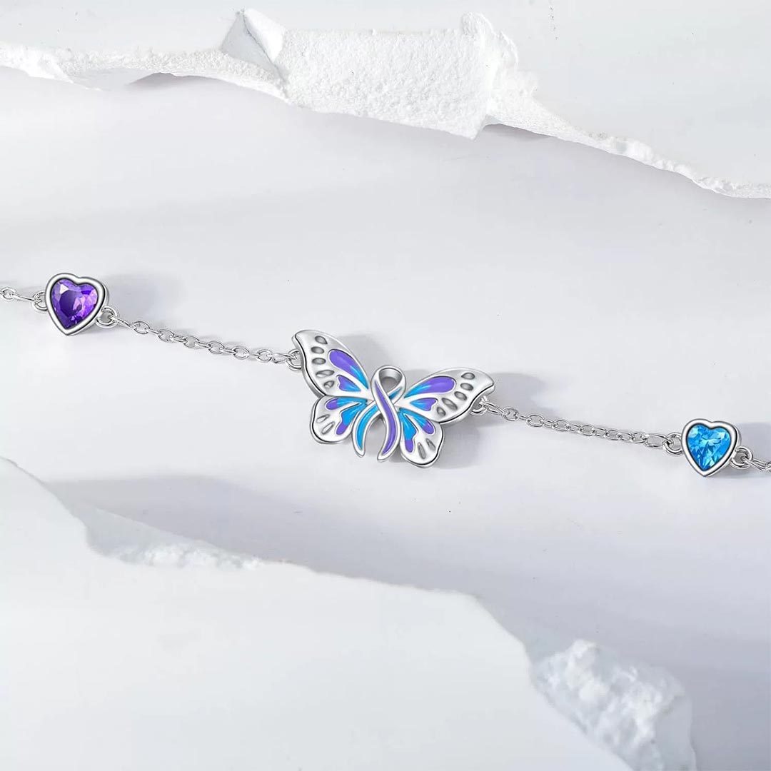 Suicide Prevention Awareness-Butterfly Purple Blue Ribbon Bracelet