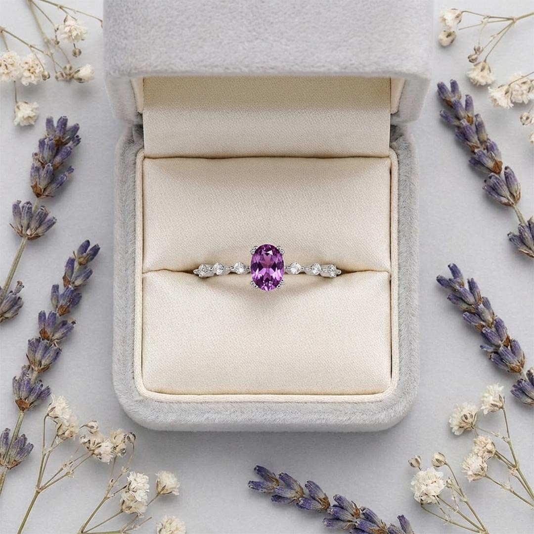 Alzheimer Dementia Awareness-Oval Purple Diamond Ring