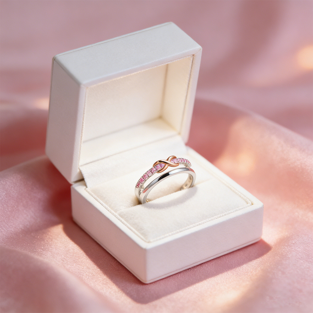 Breast Cancer Awareness-Double Layer Pink Infinity Ring