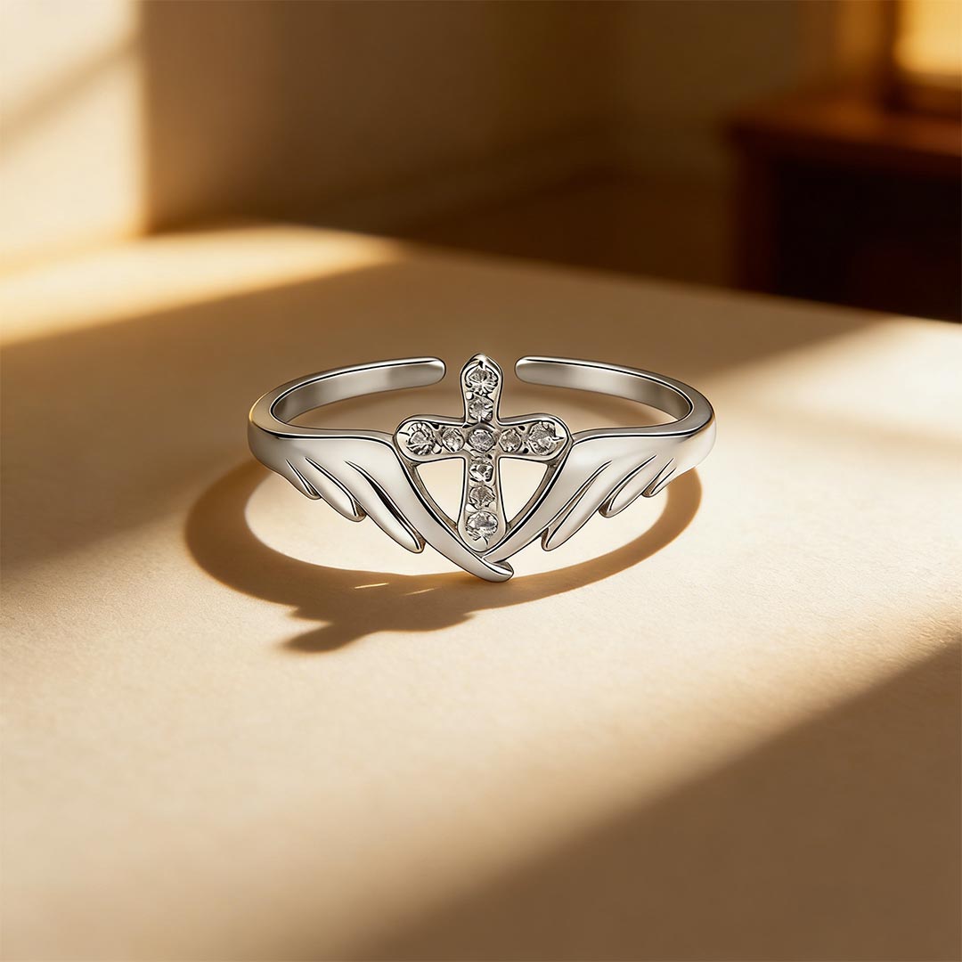 For Memorial-Open Cross Wing Slim Ring