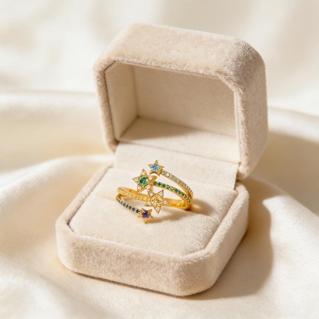 Autism Awareness-Open Four Star Pavé Ring