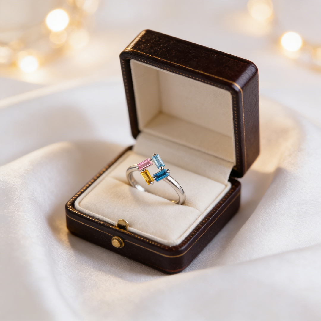 Slim Band Circle Birthstone Personalized Ring