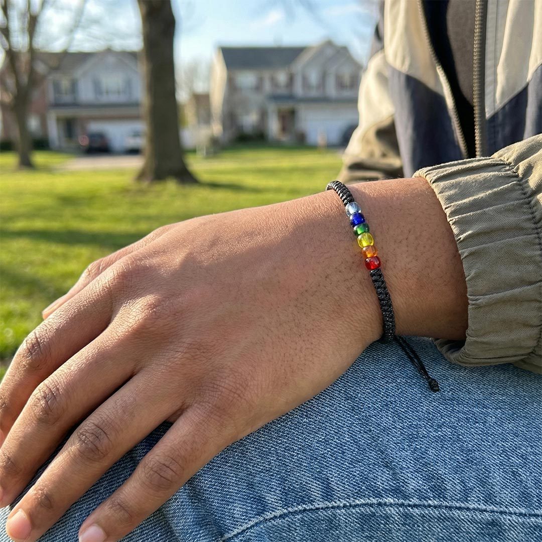 Autism Awareness-Rainbow Beaded Cord Bracelet