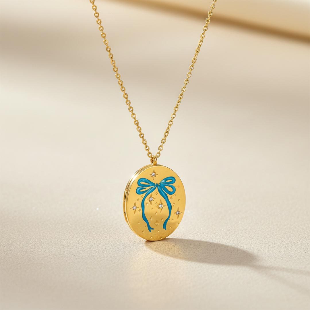 Autism Awareness-Blue Bow Round Pendant Necklace