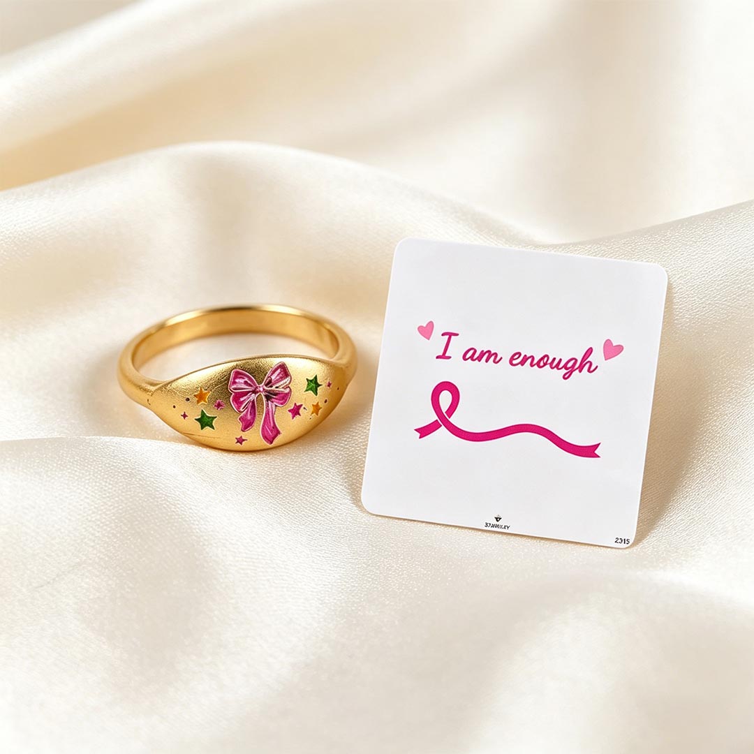 Breast Cancer Awareness-Pink Ribbon Print Ring