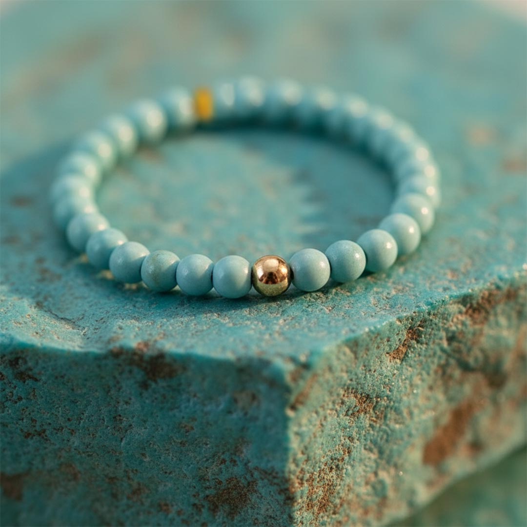 Ovarian Cancer Awareness-Turquoise Beaded Gold Ring